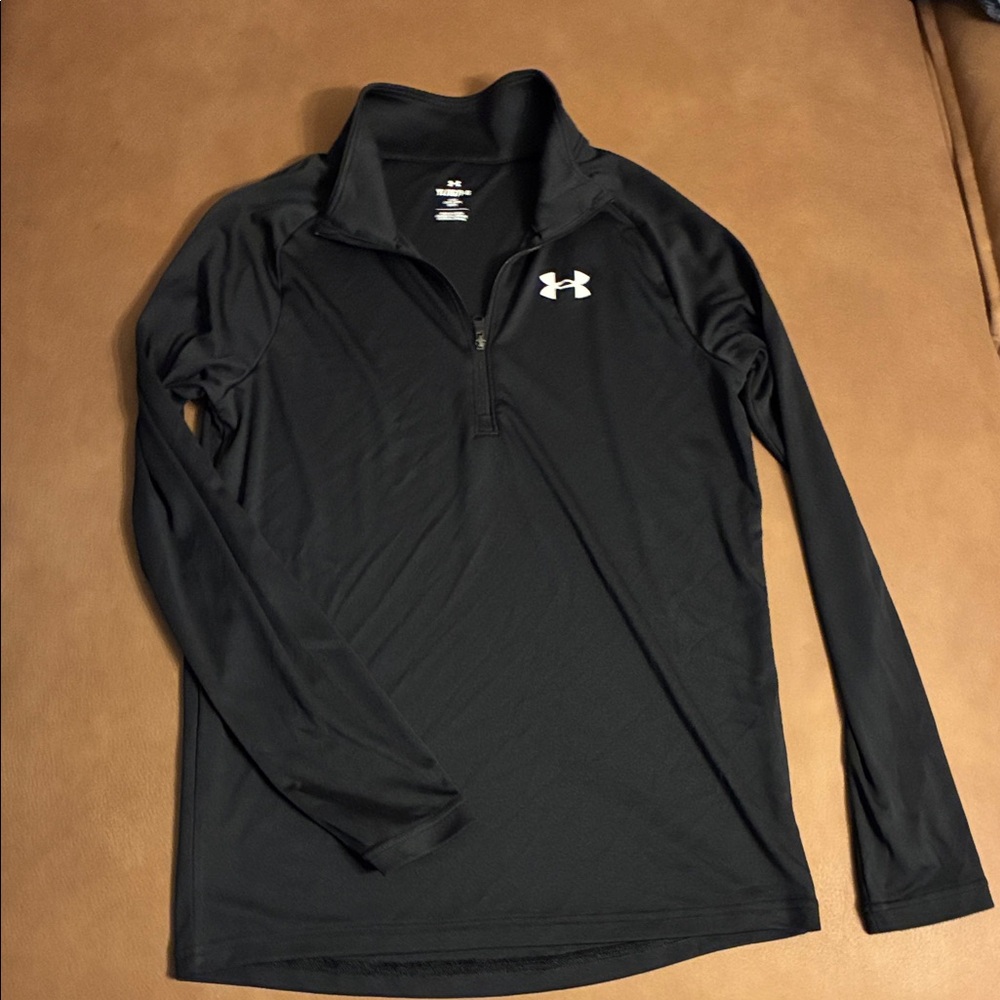 Under Armour Kids Black 1/4 Zip Performance Top with White Logo